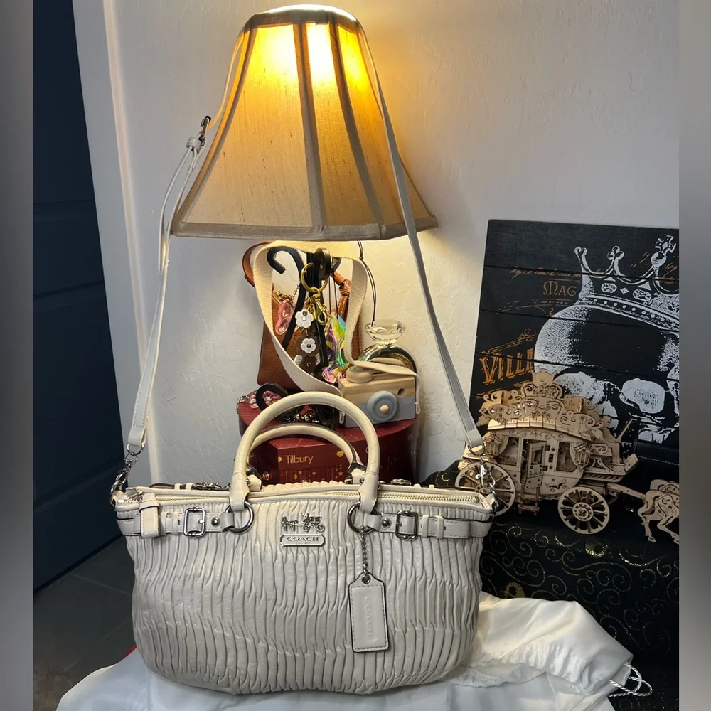 Coach 2012 Ivory Pleated Gathered Leather Sophia Madison Satchel #B1282-18620